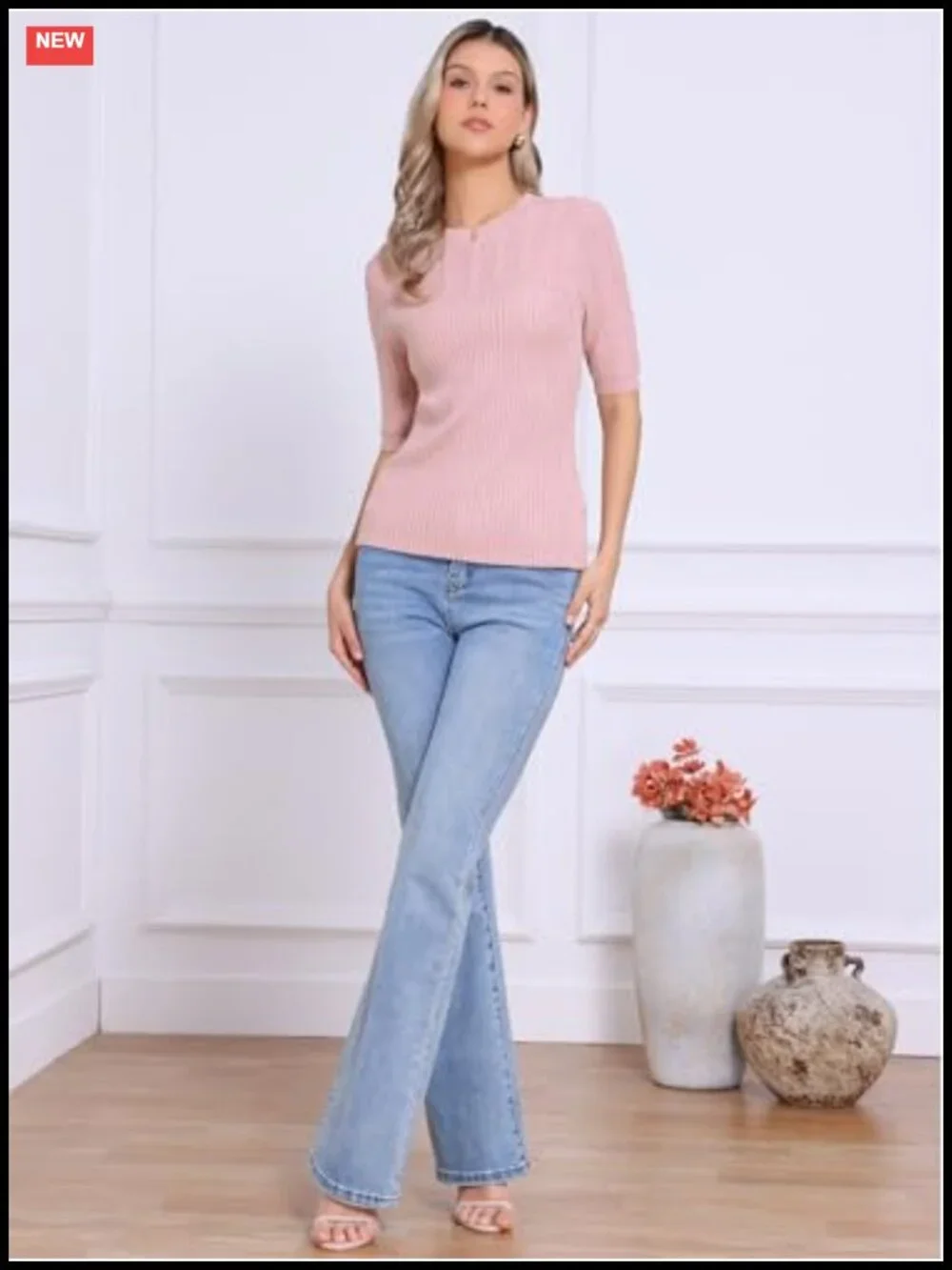 Women's Cable Knit Short Sleeve Crewneck Pullover Sweater Slim Fit